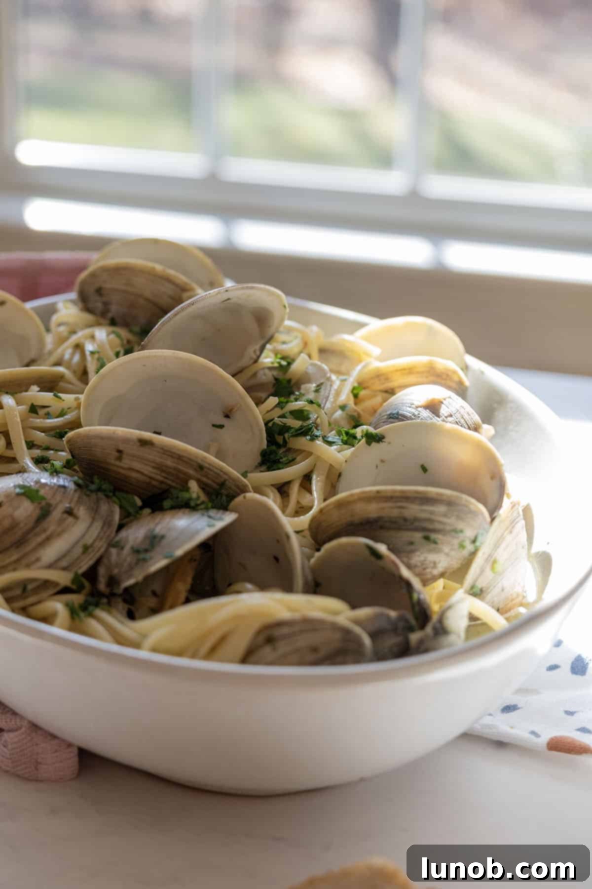 finished plate of linguine with clams