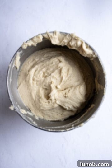 Wet and dry ingredients partially combined in a mixer