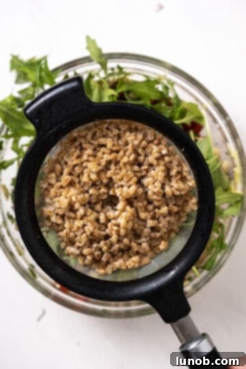 Mediterranean Farro White Bean Salad 6 A bowl of perfectly cooked and cooled farro, ready to be added to the salad.