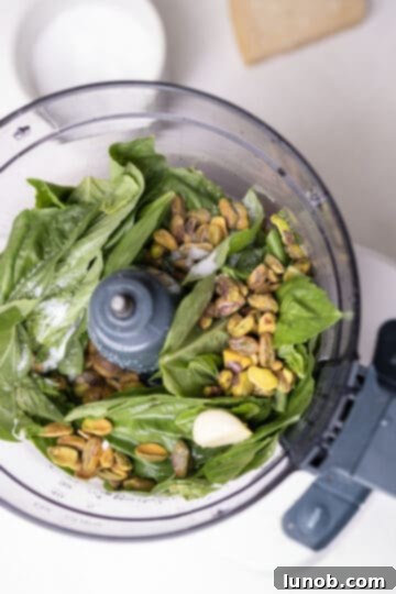 Artisan Pistachio Pesto 4 basil, pesto, garlic, salt, and lemon juice in a food processor