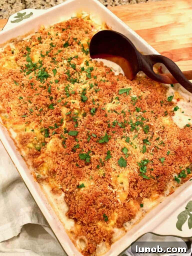 Turkey Tetrazzini: Cheesy Italian Delight with Crispy Garlic Butter Topping 26 Amazing Cheesy Italian Turkey Tetrazzini with Garlic Buttercrumb Topping, ready to serve