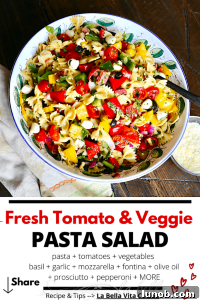 Fresh Tomato and Vegetable Pasta Salad Pin