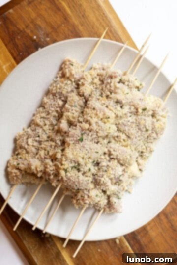Italian-Style Chicken Skewers 9 chicken skewers breaded