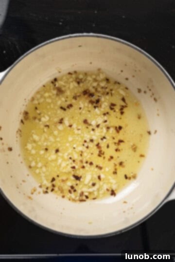 crushed red pepper added to oil