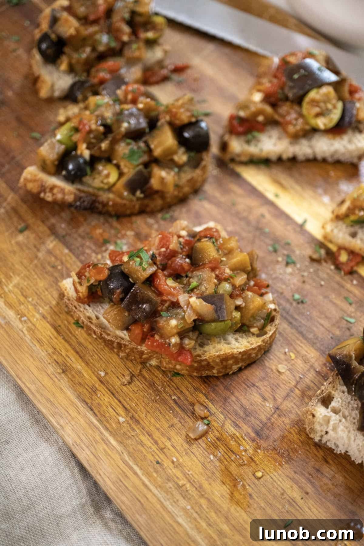 Freshly prepared Eggplant Caponata in a bowl, ready to be served