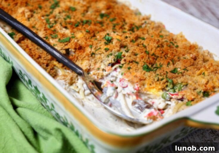 Amazing Cheesy Turkey Tetrazzini with Garlic Buttercrumb Topping