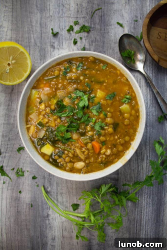 Essential Italian Dishes to Master at Home 6 Hearty White Bean and Lentil Soup garnished with lemon and fresh parsley