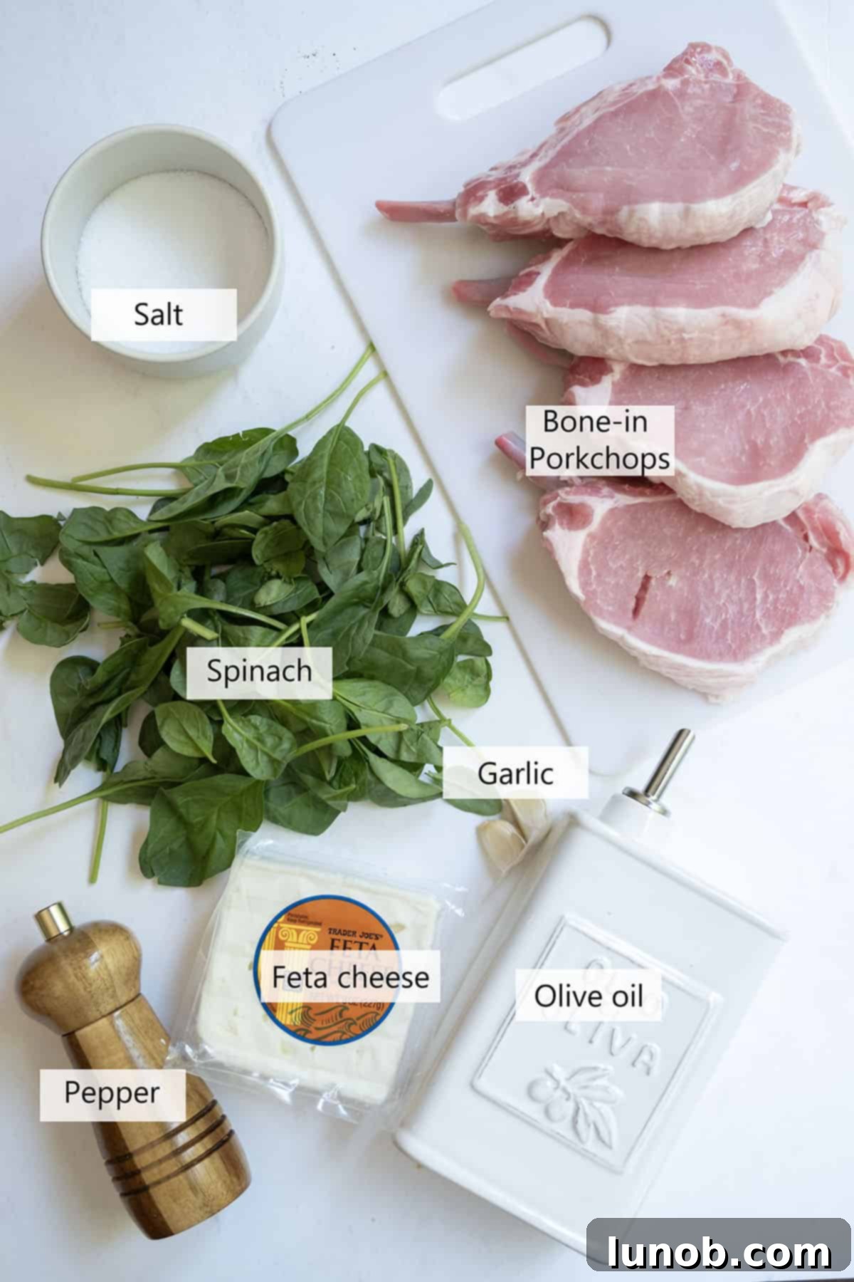 Smoky Grilled Stuffed Pork Chops 3 Ingredients for the recipe.