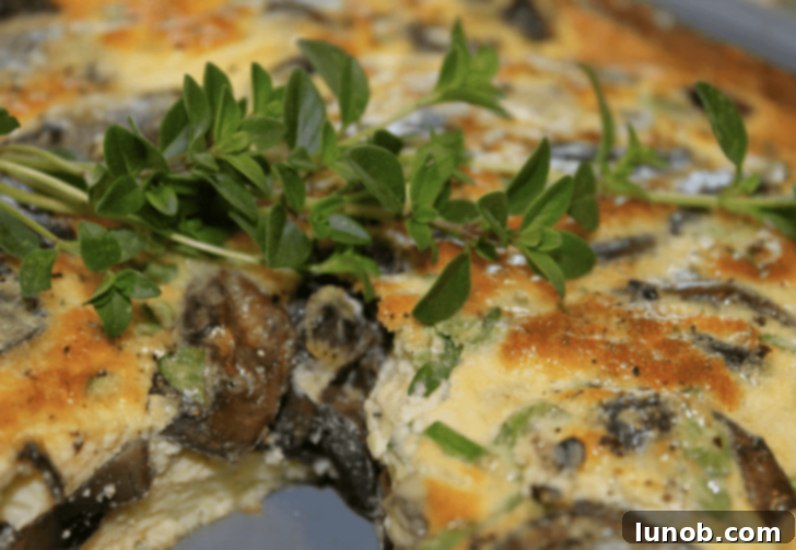 Italian Easter & Spring Feasts: 49 Delicious Recipes 3 Savory Frittata with Mushrooms, Thyme, and Parmigiano Cheese, perfect for Italian Easter brunch