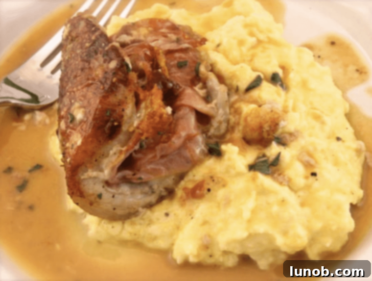 Italian Easter & Spring Feasts: 49 Delicious Recipes 26 Pork Saltimbocca with prosciutto and sage, served with creamy polenta
