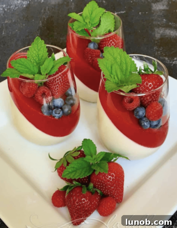 Italian Easter & Spring Feasts: 49 Delicious Recipes 40 Silky Panna Cotta topped with fresh Strawberry Coulis