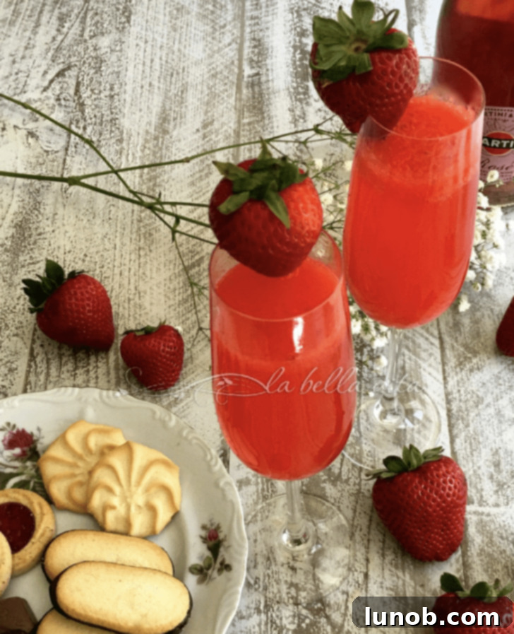 Italian Easter & Spring Feasts: 49 Delicious Recipes 49 Sweet and sparkling Strawberry Bellini cocktail