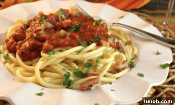 Italian Easter & Spring Feasts: 49 Delicious Recipes 7 Classic Bucatini all'Amatriciana, a rich Italian pasta dish