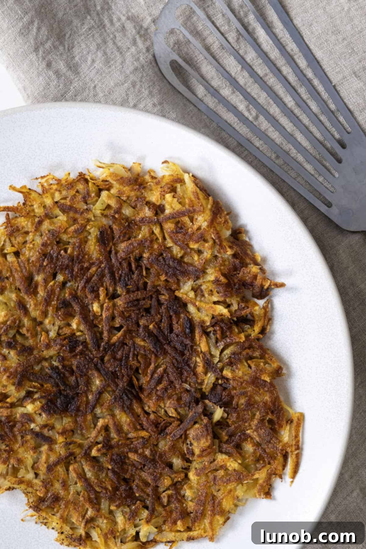 Crispy fried hash browns. on a plate, ready to be served.