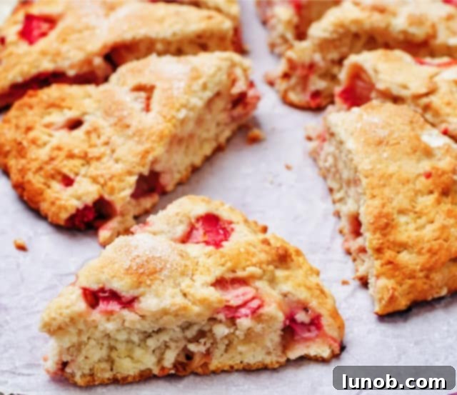Freshly baked Strawberry Ricotta Scones, golden and warm from the oven.