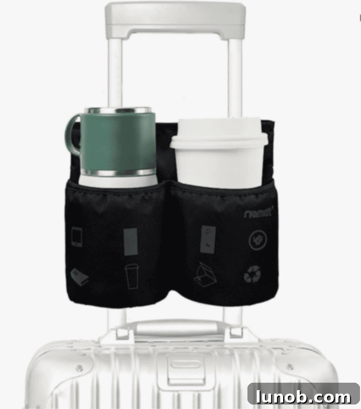 Travel Bottle/Cup Sleeve for Luggage Handle, a practical travel accessory.