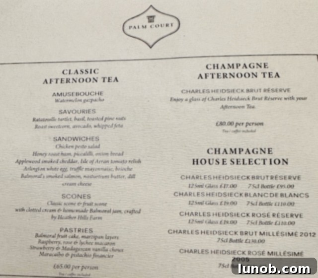 Balmoral Palm Court's Exquisite Afternoon Tea 16 Detailed Afternoon Tea menu at The Balmoral