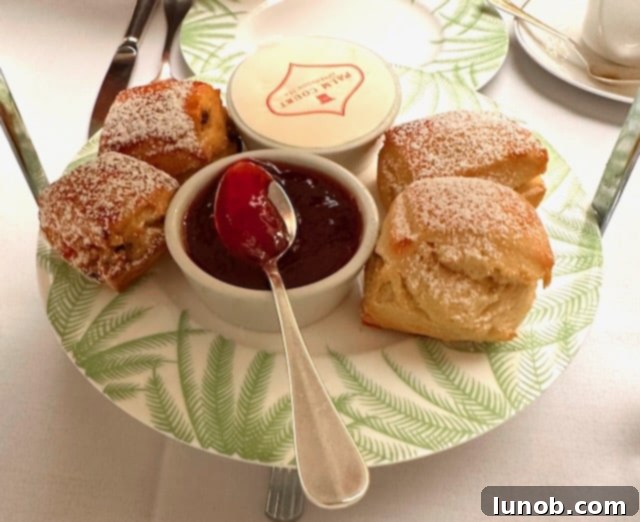 Balmoral Palm Court's Exquisite Afternoon Tea 21 Scones with Balmoral strawberry jam and clotted cream