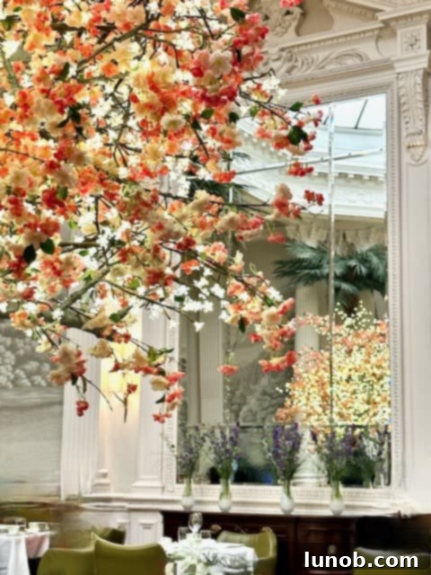 Balmoral Palm Court's Exquisite Afternoon Tea 6 Palm Court's elegant interior with cherry tree