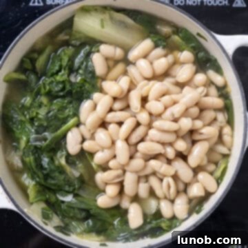 Beans and broth added to dutch oven.