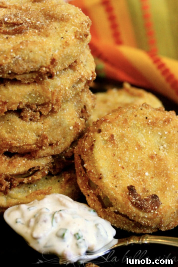 Crispy Fried Green Tomatoes with Garlic, Bacon, and Buttermilk Sauce