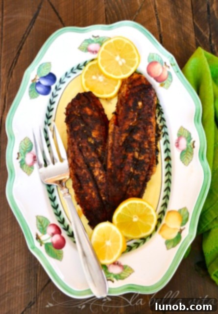 Perfectly cooked Garlic Butter Blackened Redfish fillet
