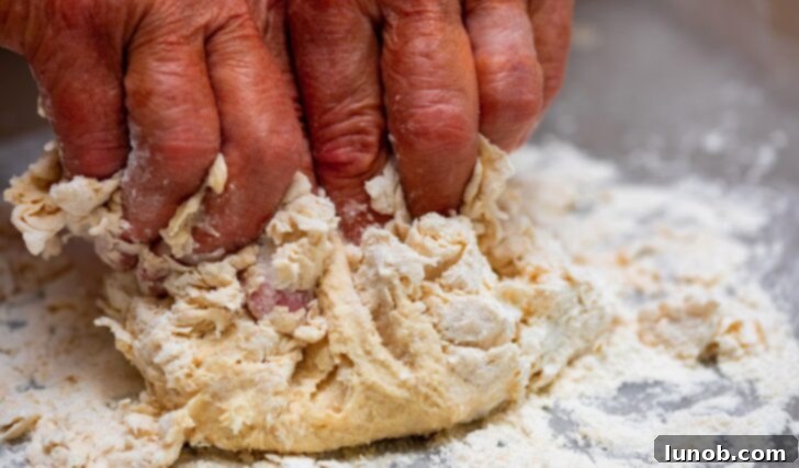 Gently forming gnocchi dough into a ball.