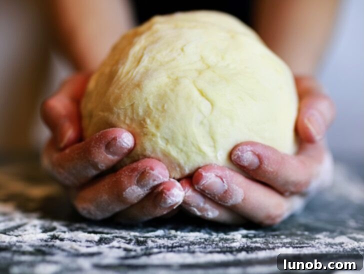 Perfectly formed gnocchi dough ball.