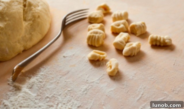 Freshly shaped gnocchi with ridges.