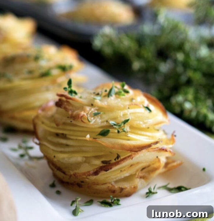 Asiago potato stacks arranged on a plate.
