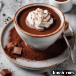 Italian Hot Chocolate with whipped cream and chocolate shavings.