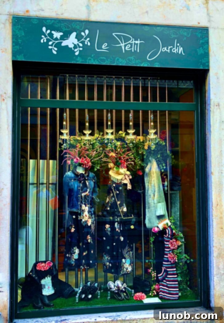 Fashion display in Verona featuring chic clothing and burgundy socks