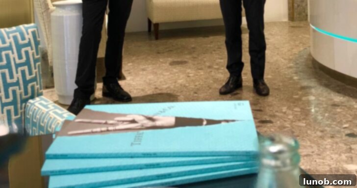 Tiffany & Co. details, showing matching chair upholstery and booklets in signature blue