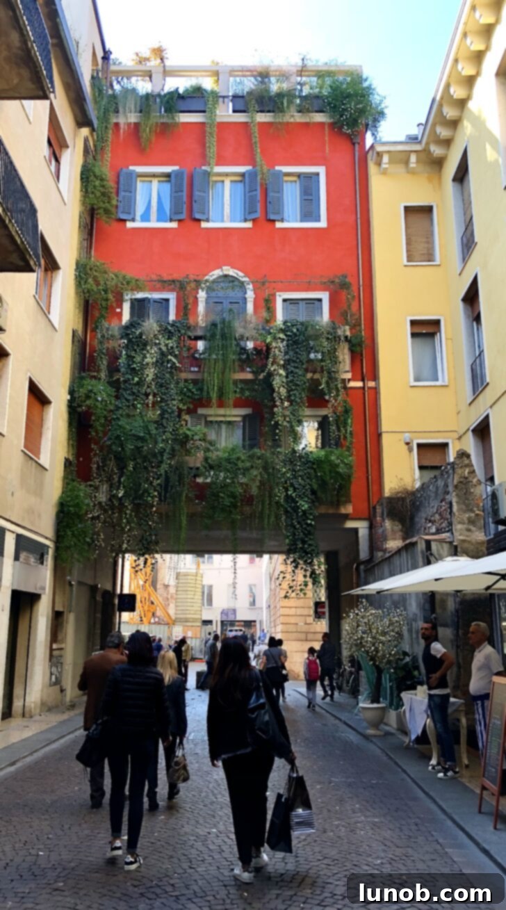 Verona, Italy street leading to Locanda 4 Cuochi restaurant