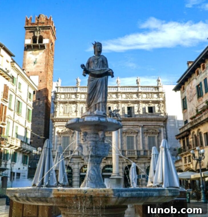 The beautiful Madonna of Verona statue in Piazza delle Erbe
