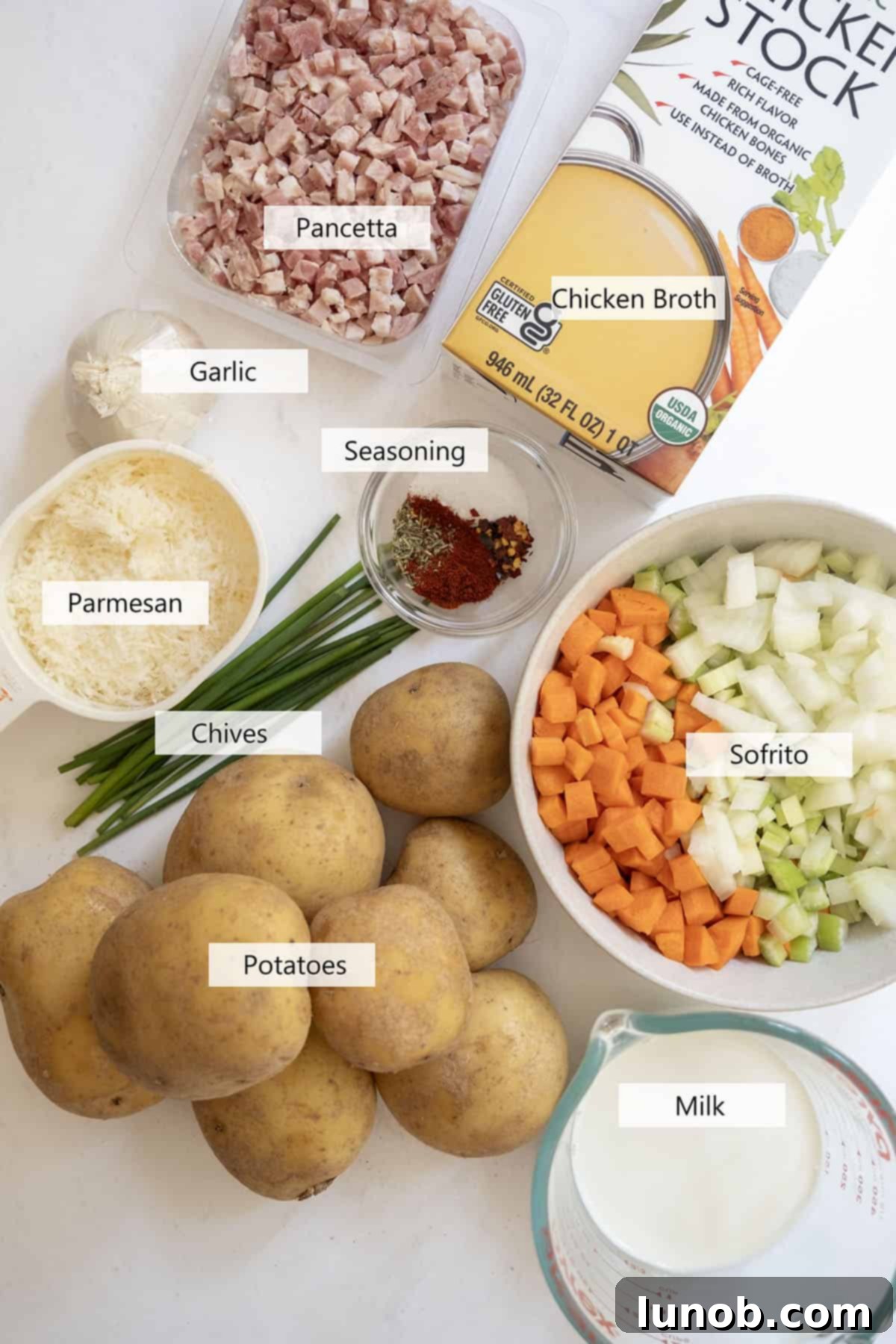 Velvety Potato and Onion Soup 3 Ingredients for the recipe.