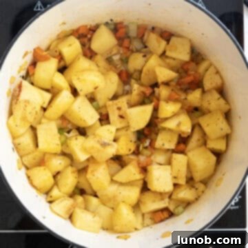 Velvety Potato and Onion Soup 7 Potatoes added to the onion base with seasoning.