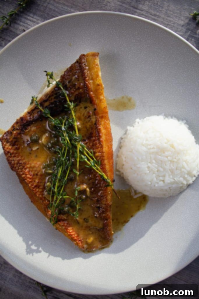 vermillion snapper topped with thyme and capers