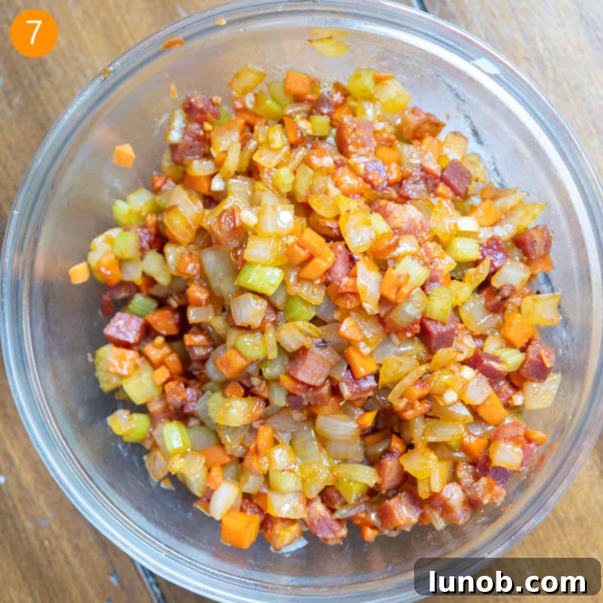 Classic Ragu Bolognese 6 Sauteed veggies in a bowl set aside.