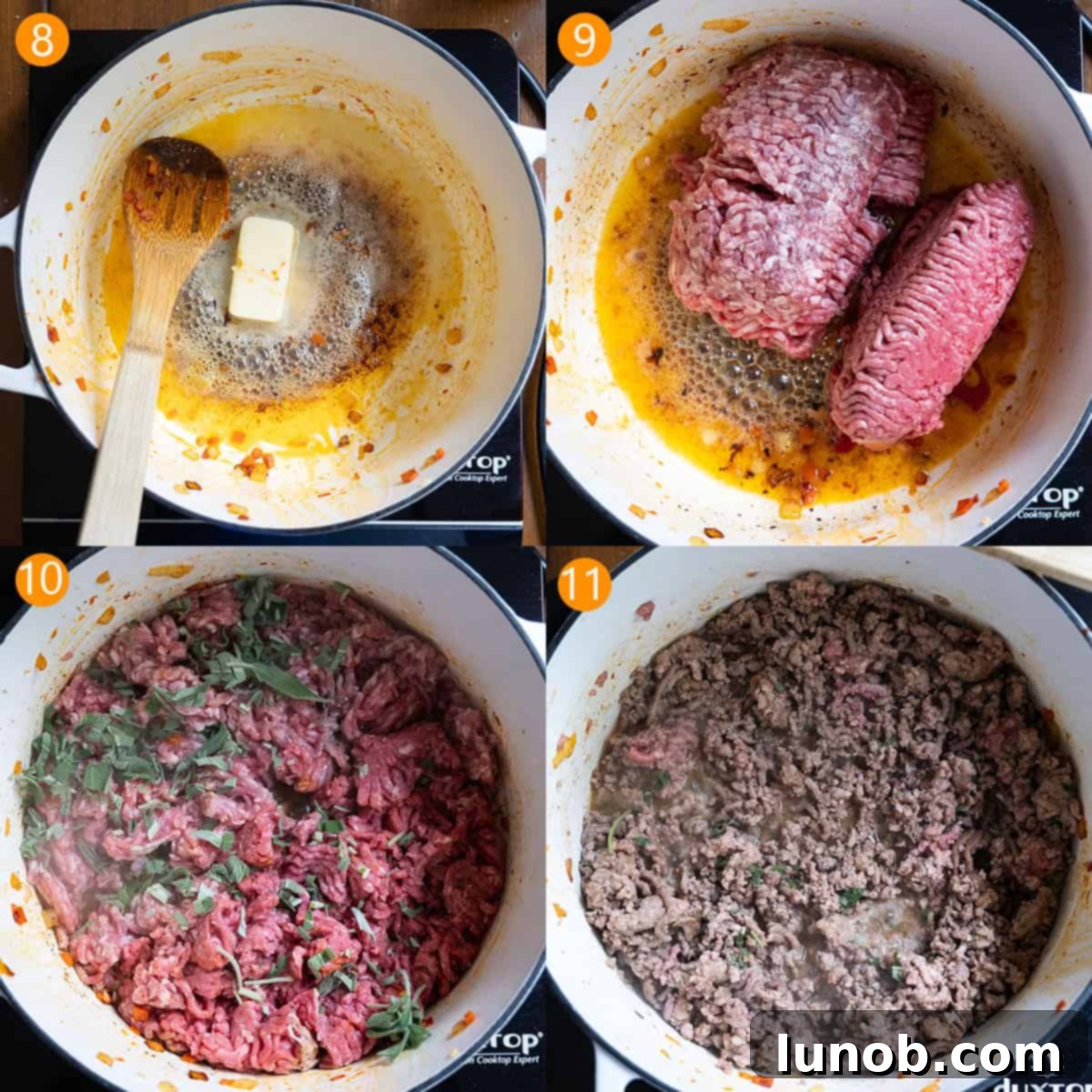 Classic Ragu Bolognese 7 4 steps browning the meat in butter.