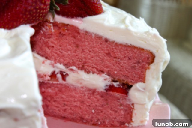 Heavenly Strawberry Mascarpone Cake 4 Strawberry cake with sweet mascarpone icing, showing layers of cake and fresh fruit