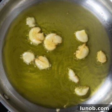 Roasted Cauliflower Pasta 5 garlic slightly browned while frying.