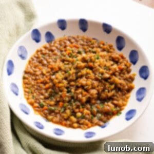 Lentils with vegetables in a bowl.