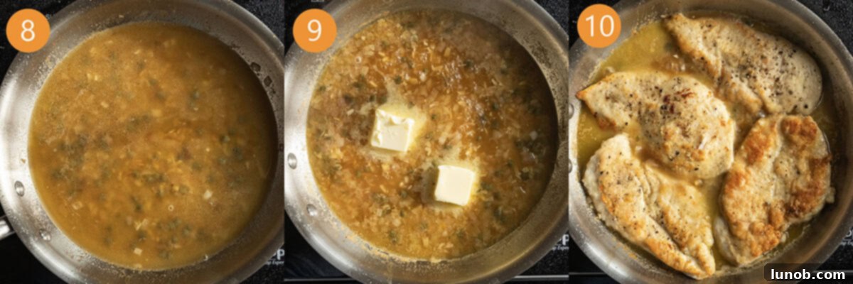 Simmering sauce to thicken with butter.