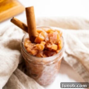 Golden Apple & Spice Chutney 11 Spiced apple chutney in a mason jar garnished with cinnamon sticks.