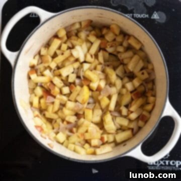 Golden Apple & Spice Chutney 6 Seasoned apples and shallots continuing to sauté in the dutch oven, infusing with spices.