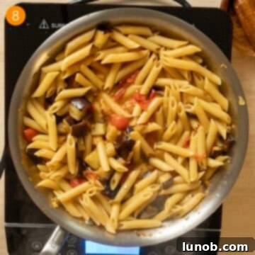 Rustic Eggplant Tomato Pasta 11 Pasta added to the sauce and tossed with the eggplant.