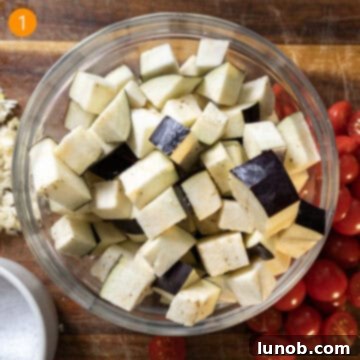 Rustic Eggplant Tomato Pasta 4 Eggplant chopped in to ½ inch squares.