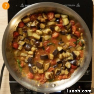 Rustic Eggplant Tomato Pasta 10 Eggplant returned to the sauce.