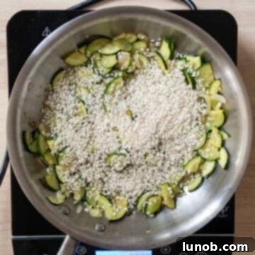 Toasting arborio rice.